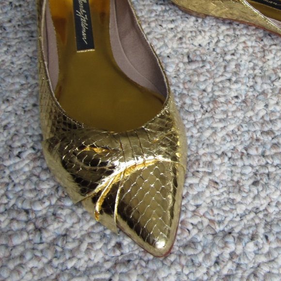 Beverly Feldman Leather Gold Snake print Flat - Picture 3 of 12